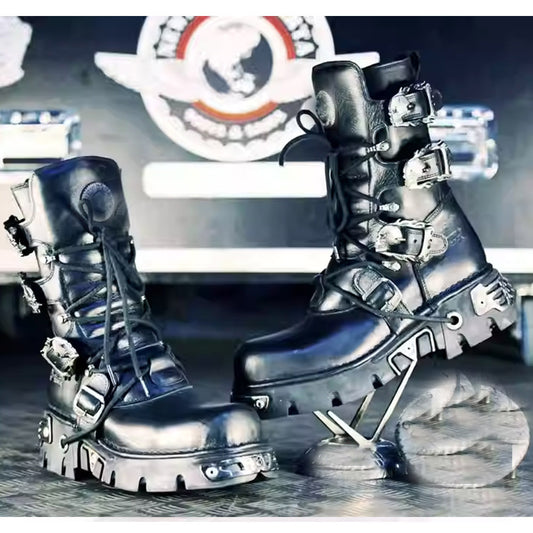 Handmade Thick-Soled Elevator Boots In Genuine Leather Featuring