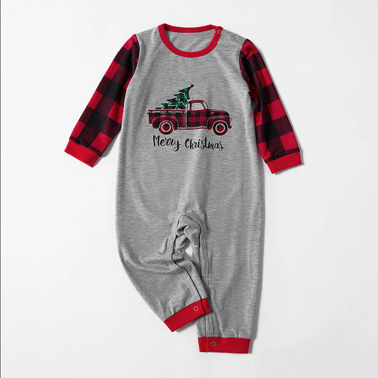 Car Printed Round Neck Color Blocking Family Suit