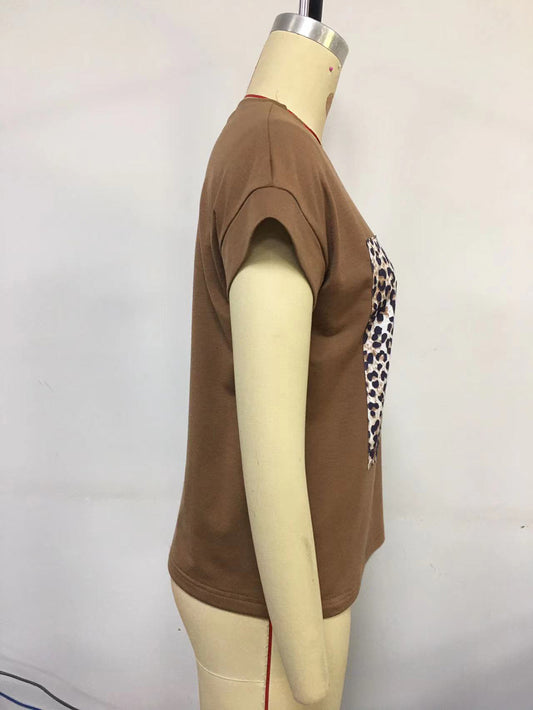 Euramerican Women's Summer New Leopard Print Joint Round Collar