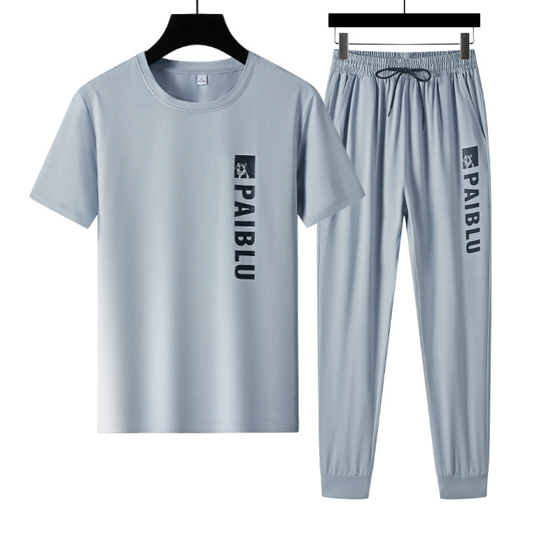 Men's Printed Quick-drying Ice Silk Short Sleeved Pants For Outerwear Sports Suit