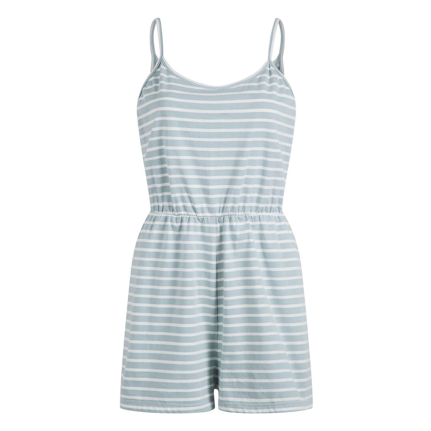 Afslappet stribet bomuldsjumpsuit med spaghettistropper