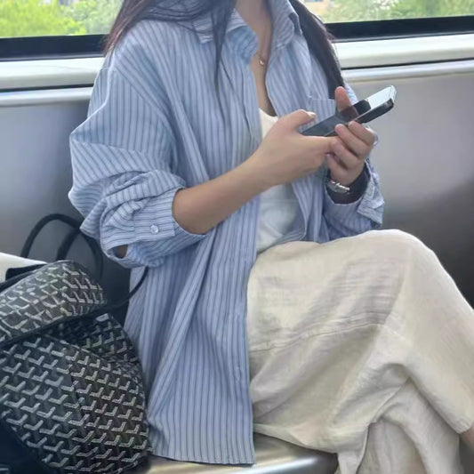 Loose And Idle Design Sense Niche Long Sleeve Striped Shirt