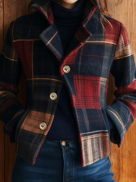 Autumn And Winter New Cross Border Foreign Trade Fashion Casual Jacket Short Style Printed Retro Plaid Collar Jacket