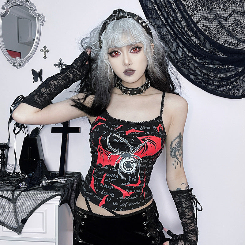 Spider Print Sexy Slim Waist Spice Girl Halter Top