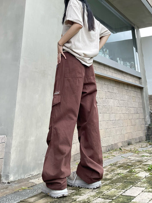 Guochao Large Pocket Retro Casual Zipper Pants