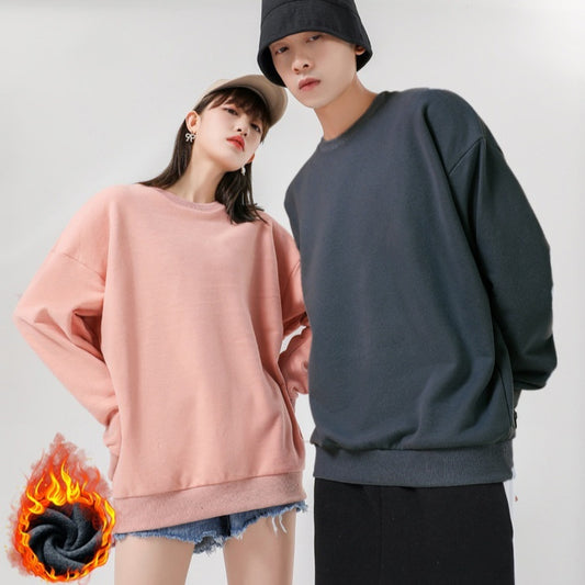 Pullover ensfarvet med pelskrave Sweater Løs Herre Par Sweater