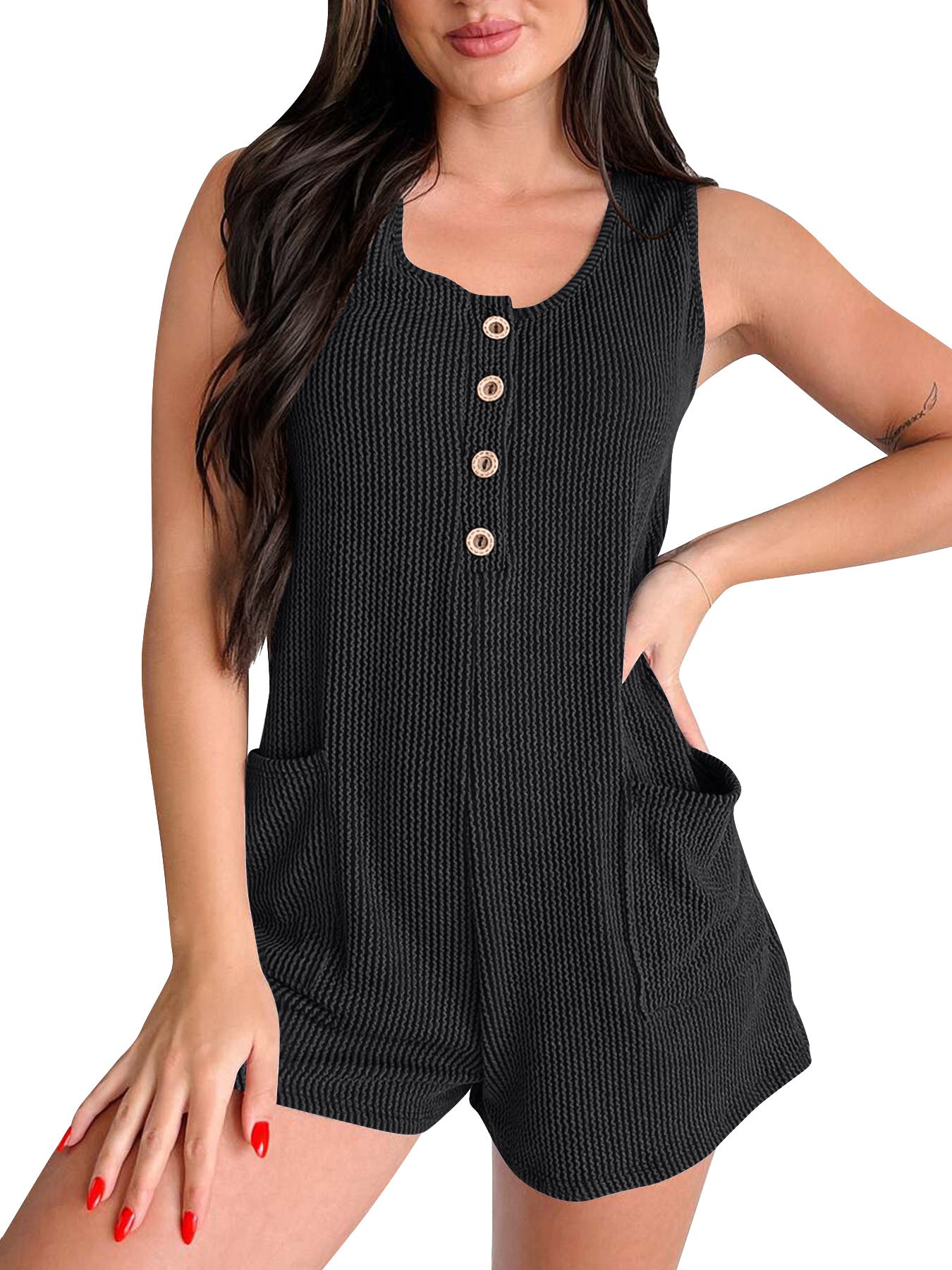 Kontrastfarvet Stribet Ærmeløs Vest Jumpsuit