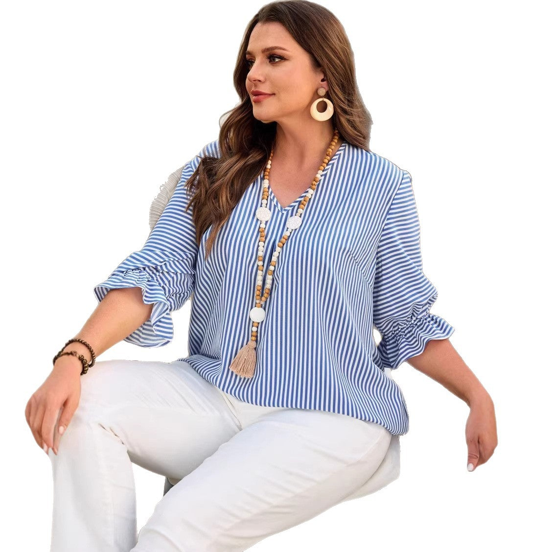 Womens Directional Fashionable Modern Striped Shirt