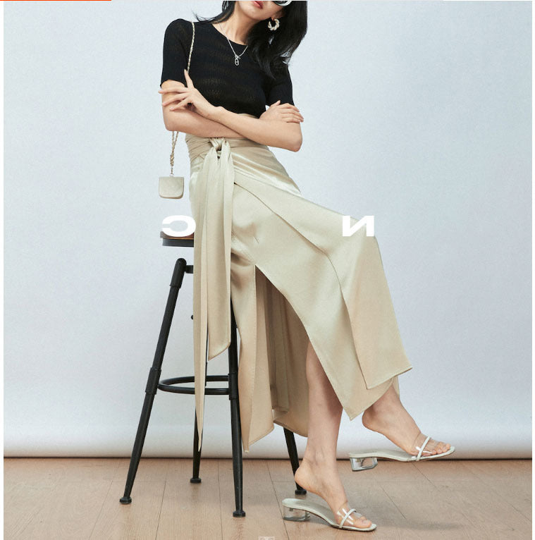 Double Sided Satin Full Arch Needle One Piece Tie Up Skirt