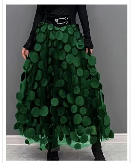 Three-dimensional Decoration Patch Stitching Mesh Midi Dress