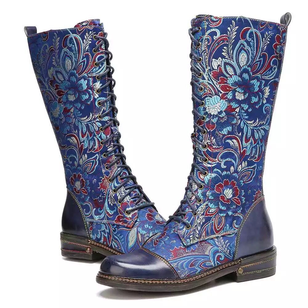 Embroidered Flat Bottom Martin Boots