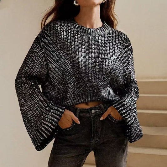 Fall New Round Neck Loose High Sense Slimming Sweater Women's