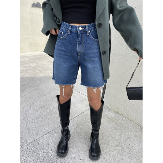 Season New Washed Blue Simple Casual Baggy Straight Trousers