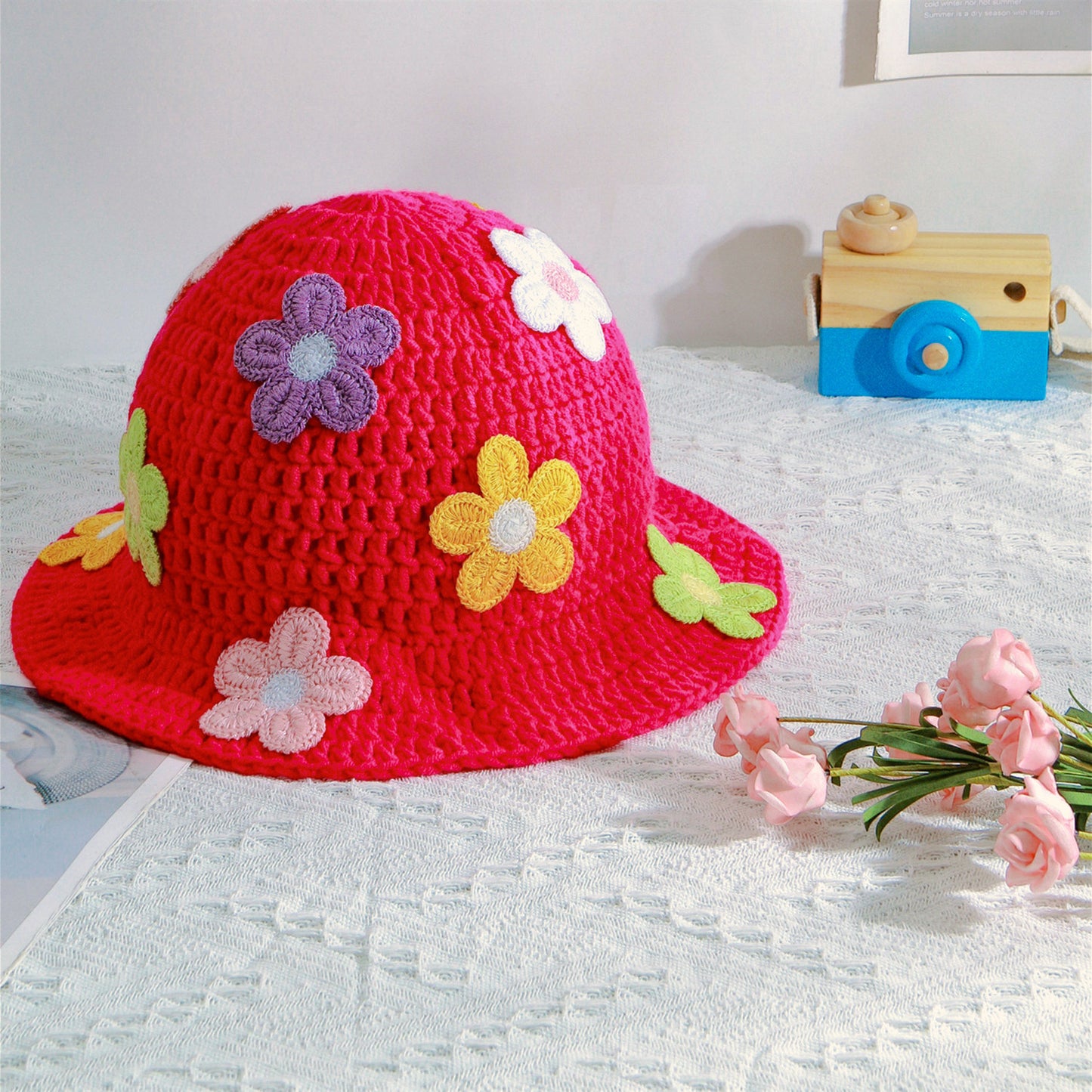 Versatile Korean Style Wool Crocheted Handmade Flower Hat