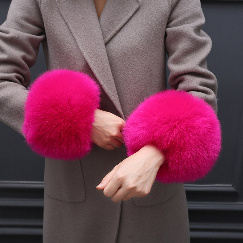 Faux Fur Fox Cuffs Plush Down Jacket Big Artificial Hand Cuffs