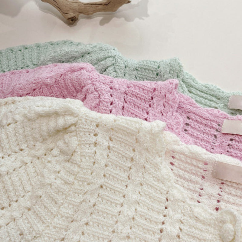 French Retro Lacework Round-neck Hollow Slim-fit Cardigan