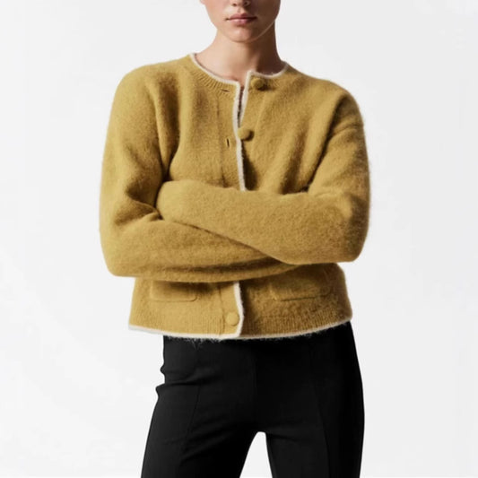 Løs Strikket Cardigan Sweater i Blandet Uld i Flerfarvet Design, der matcher alt