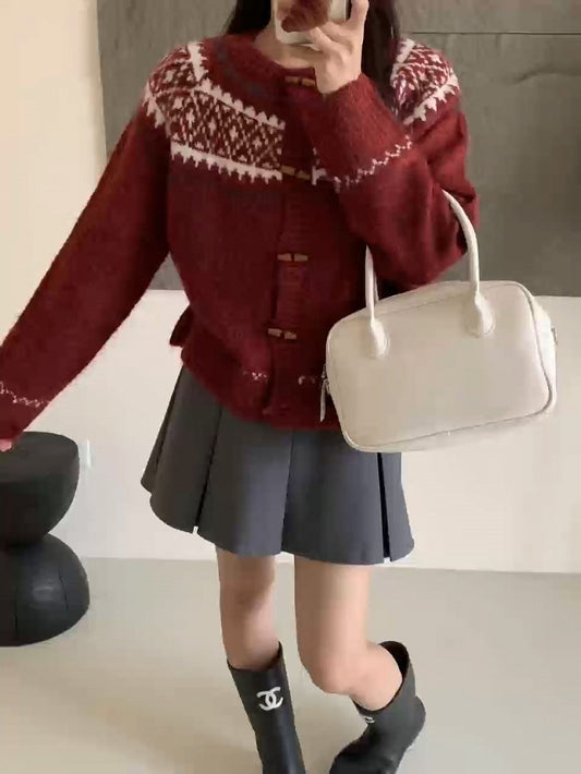 Christmas Sweater Cardigan Winter Slimming Two-tone Coat