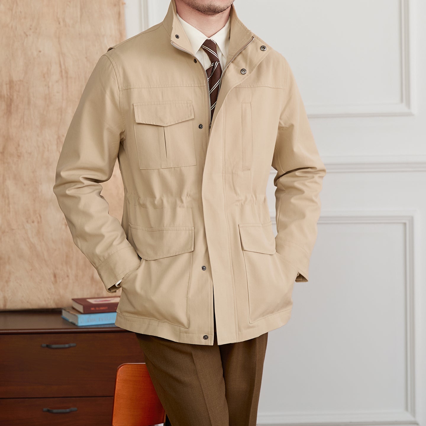 Stand Collar Gentry Waist Trimming Casual Jacket Vintage Coat