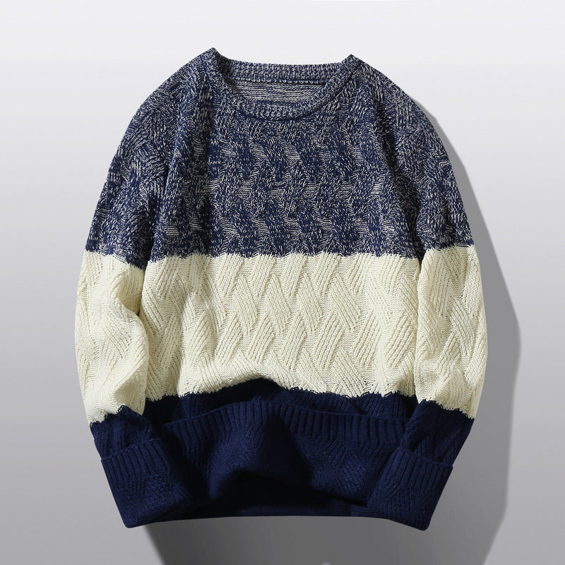 Men's Round Neck Long Sleeve Color Block Warm Casual Top