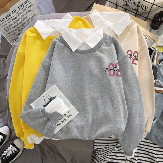 Doven Stil Falsk To Tynde Forår Og Efterår Ny Patchwork Sweater
