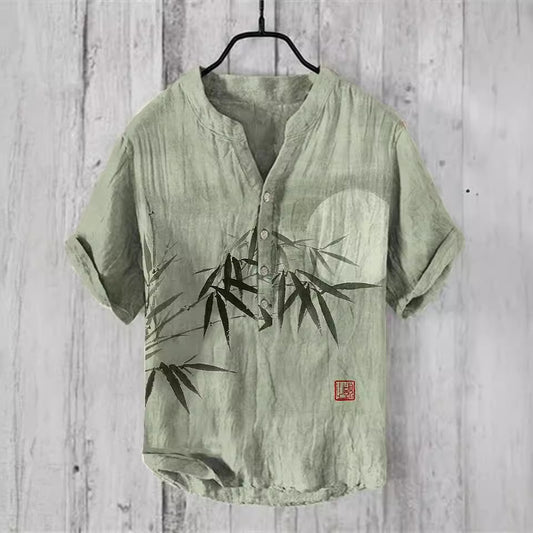 National Bamboo Printing Men's Shirt 3D Digital Printing Elegant Style