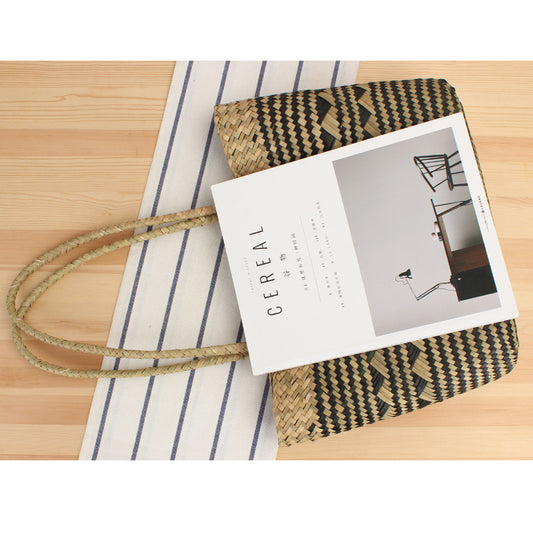 Natural Mat Grass Woven Open Shoulder Handbag