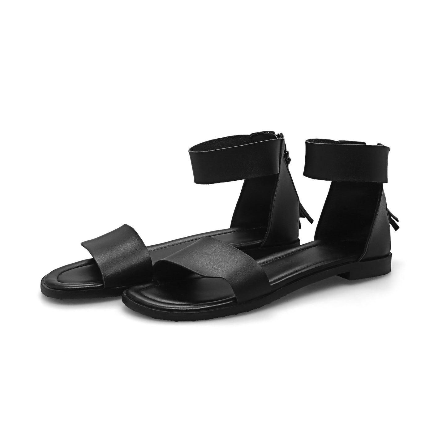 College Style Low-heel Square Heel Zipper Casual Sandals