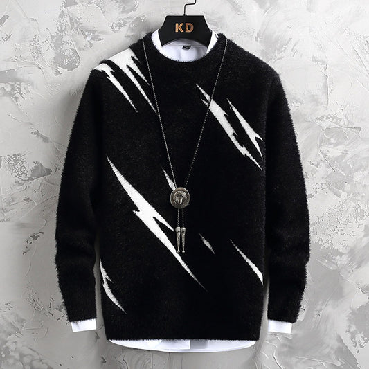 Personalized Jacquard Crew Neck Sweater Men's Autumn And Winter Thickening Tide Brand