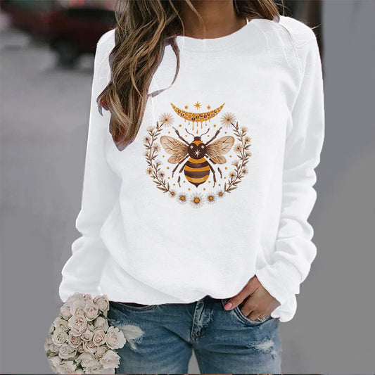Dame Mode Måne Bi Trendy Rund Hals Sweater
