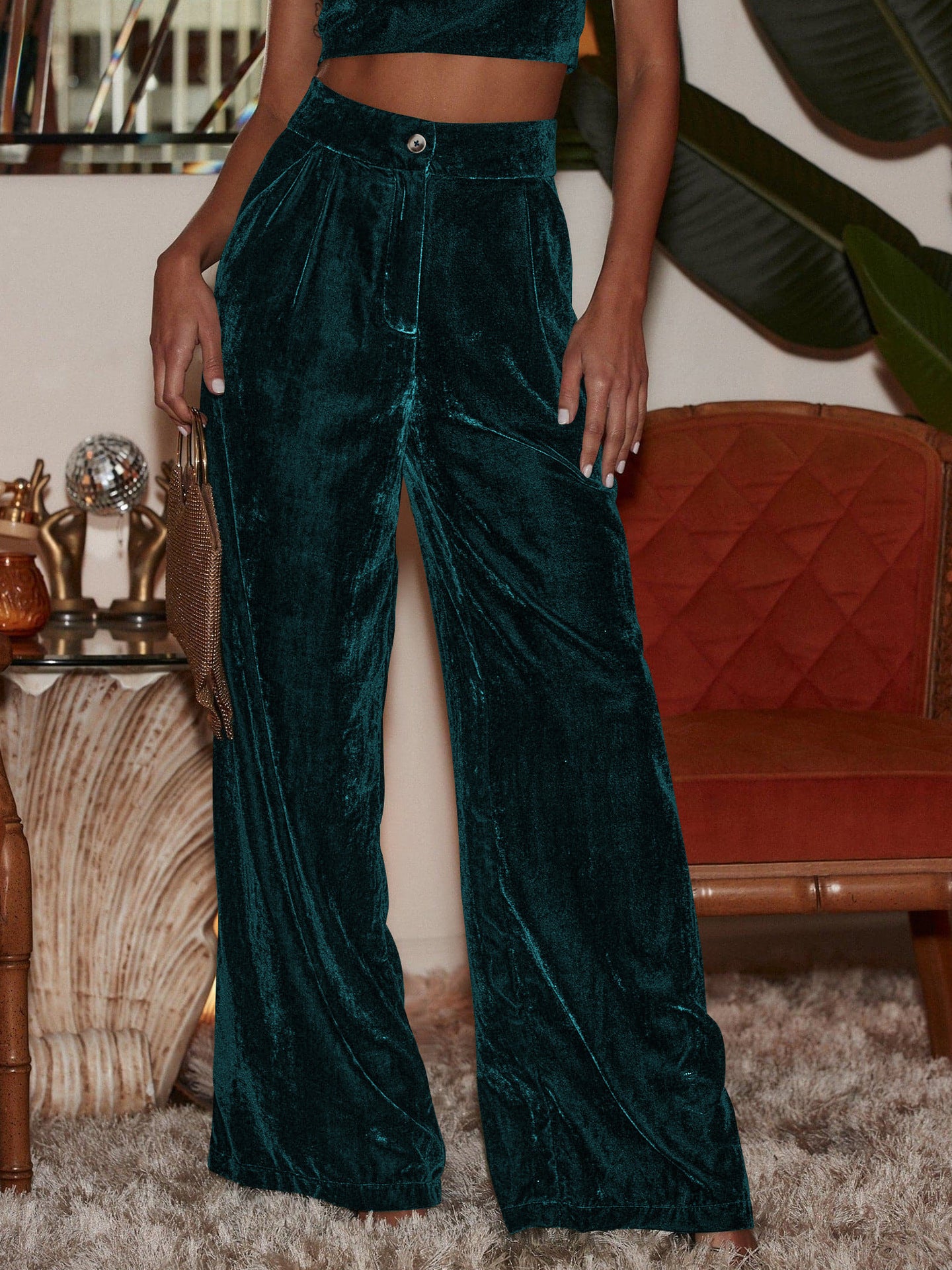 Women's Fashion Gold Velvet Drooping Wide-leg Pants