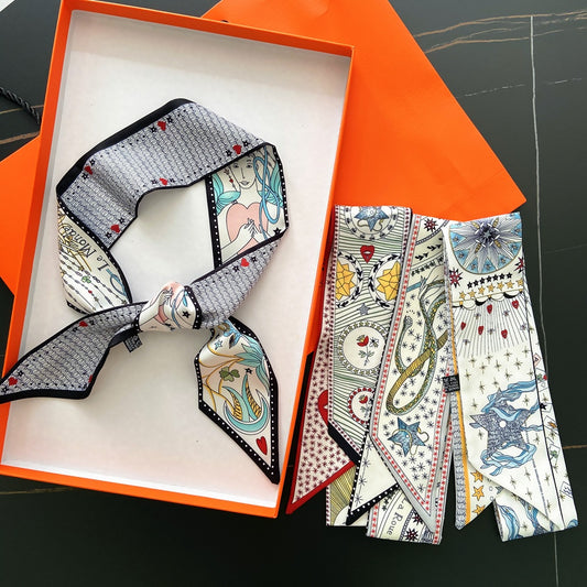 Tarot Series Double Layer Duplex Printing Twill Silk Tied Bag Handle Scarves