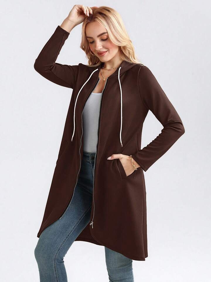 Personality Street Zip Hooded Long Velvet Lining Sweatshirt