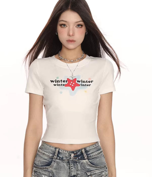XINGX Printed Shoulder Short Sleeve