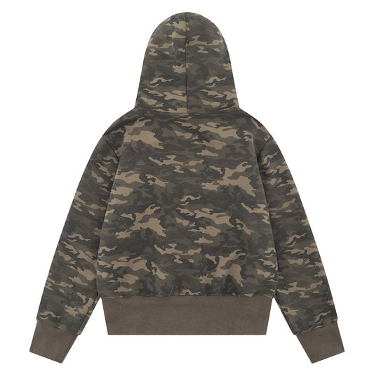 American Retro Camouflage Hooded Cardigan