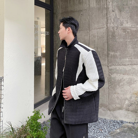 Men's Color Blocking Double Zippered Cotton Coat