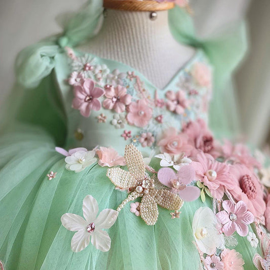 Children's Bow Mesh Bubble Skirt Dress