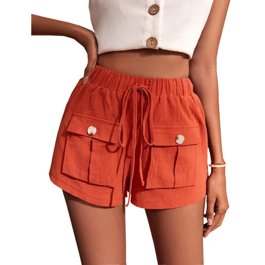 Women's Casual Pocket Loose Mid-Rise Drawstring Straight-Leg Pants