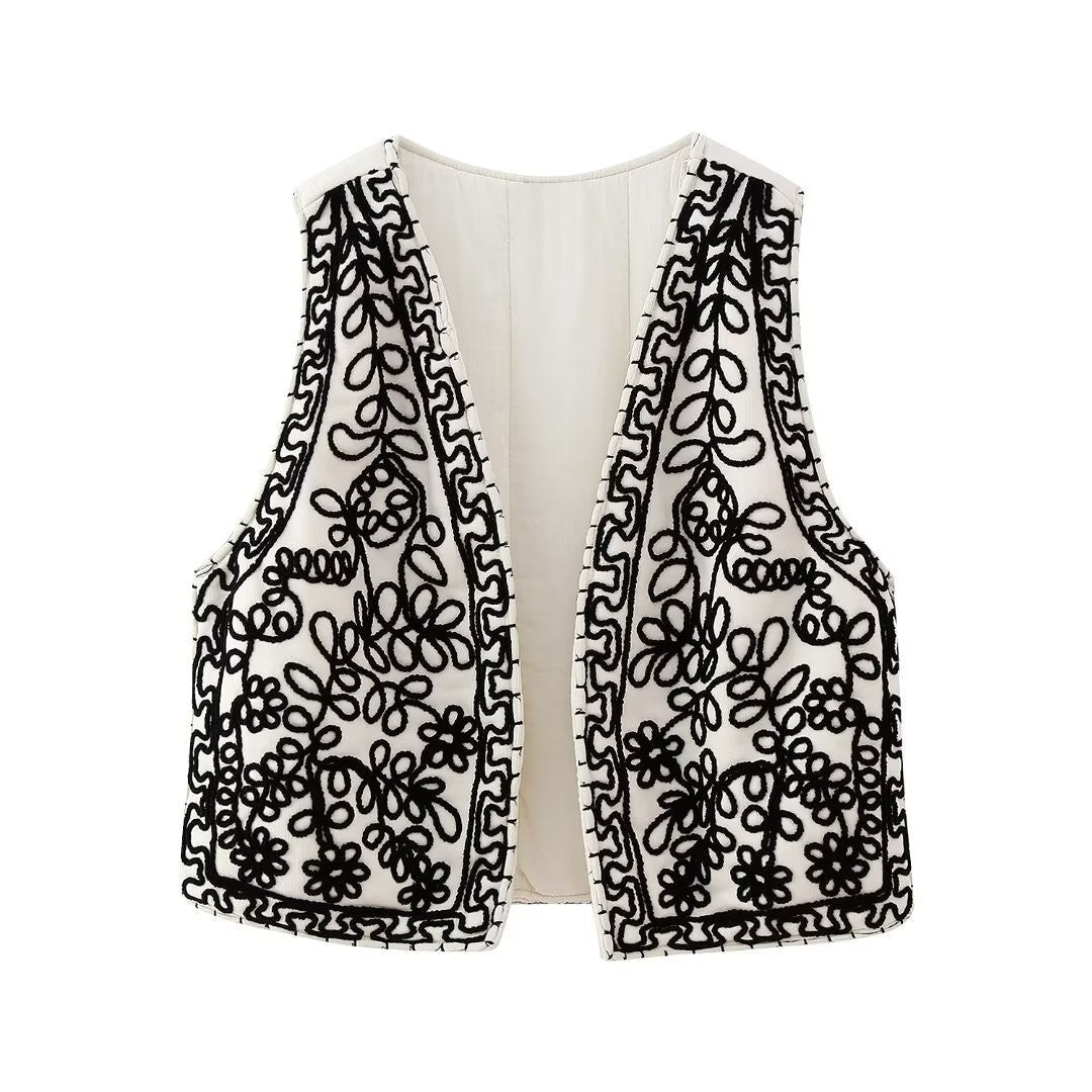 Retro Hollow Embroidery Cotton-padded Jacket Vest