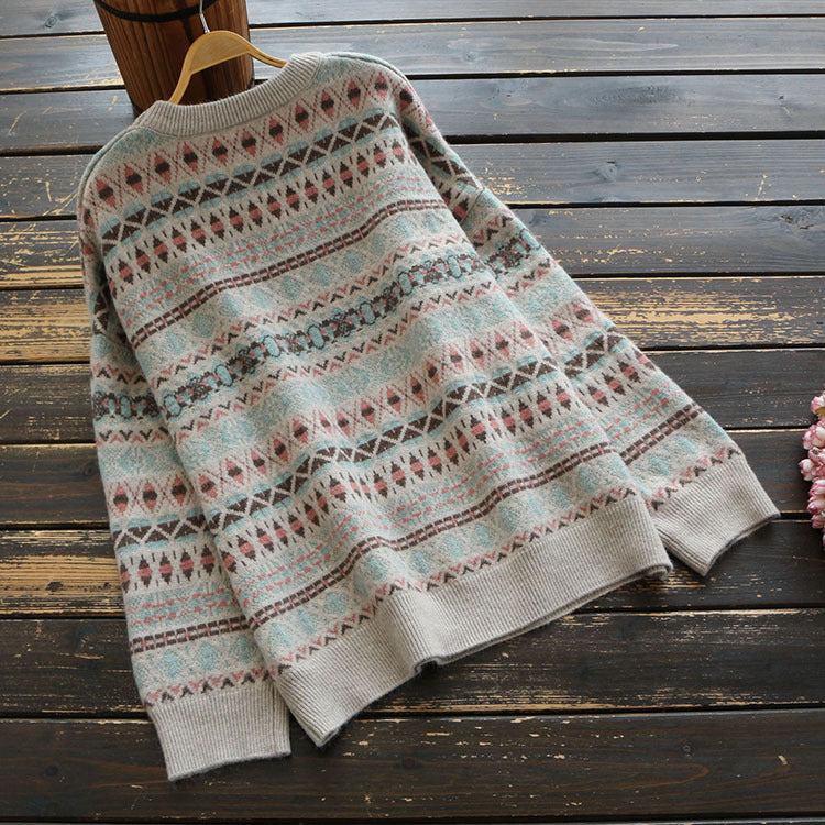 Women's New Loose Retro Ethnic Style Pullover