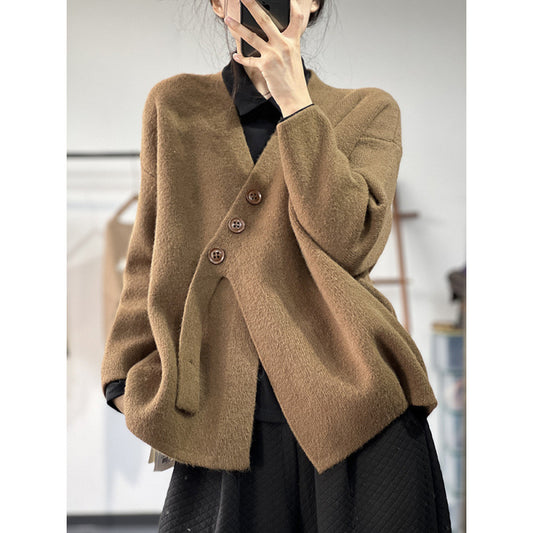 Women's Solid Color Simple Irregular Splicing Loose Jacket