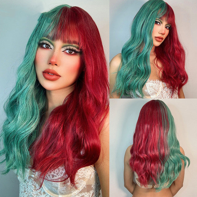 Yin Yang Long Curly Hair Air Bangs Hair Full Head Cover
