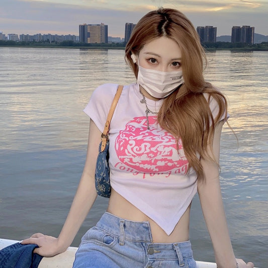 Slim Fit Open Waist Spicy Girl Short T-shirt Female