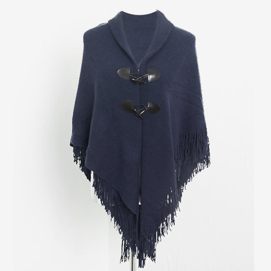Fringed cloak shawl warmth and thick solid color