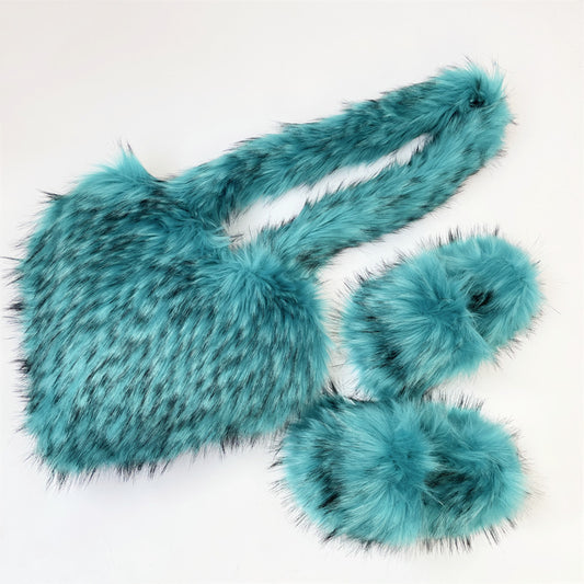 Crossbody Love Slippers Suit Vaskebjørn Pels Plys Skuldertaske Hjemmesko Taskesæt