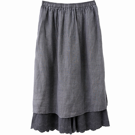 Lace Stitching High Waist Women's Mid-length Pantskirt