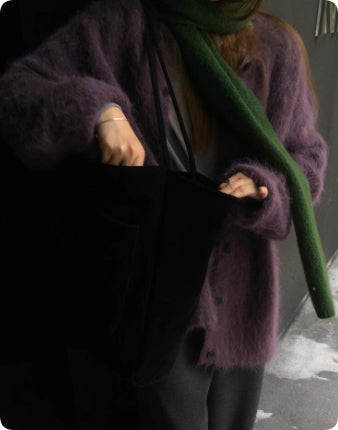 Purple, Relaxed And Sophisticated Mohair Cardigan For Women