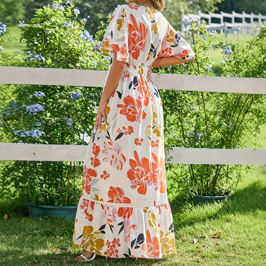 Elegant Long Womens Dress With A Chic Printed Design