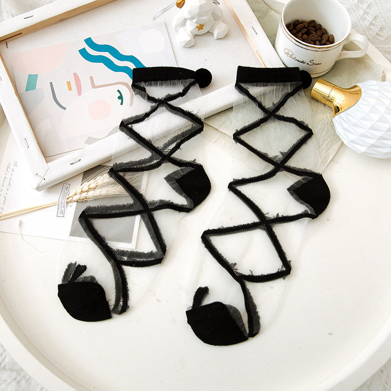 Cute Bunny Tail Soft Girl Socks Women's Mid-calf Thin Stockings