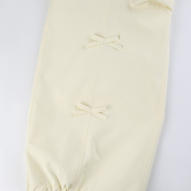 Bow Pocket Patchwork Overalls Straight-leg Trousers